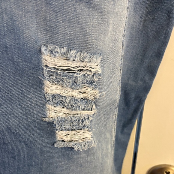 Denim Blue Distressed Jumpsuit - Picture 7 of 16